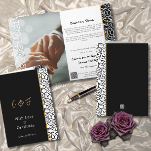 Tarjeta De Agradecimiento Boda blanco negro de borde follaje doblado