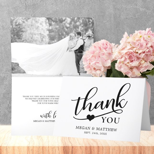 Tarjeta De Agradecimiento Boda blanco negro de clase moderna Gracias FOTO (Subido por el creador)