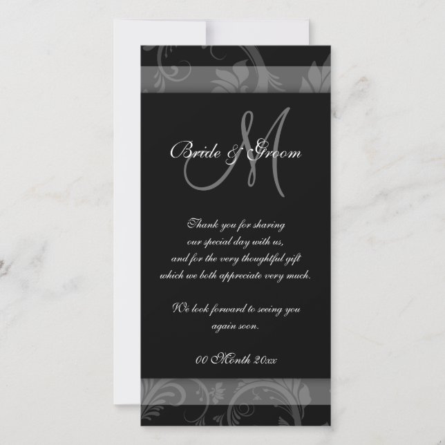 Tarjeta De Agradecimiento Boda blanco negro fiesta "gracias" (Anverso)