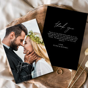 Tarjeta De Agradecimiento Boda Blanco Negro Gracias Foto Minimalista