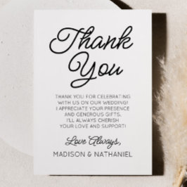 Tarjeta De Agradecimiento Boda blanco negro Minimalista moderno mínimo