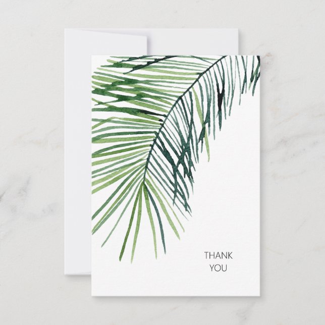 Tarjeta De Agradecimiento Boda Blanco Palm Tropical Gracias (Anverso)
