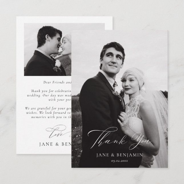 Tarjeta De Agradecimiento Boda blanco simple 2 foto (Anverso / Reverso)