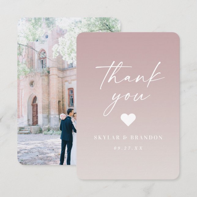 Tarjeta De Agradecimiento Boda blanco suave Ombre Mauve rosa y gardenia (Anverso / Reverso)
