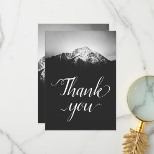 Tarjeta De Agradecimiento Boda blanco y negro bajo las montañas