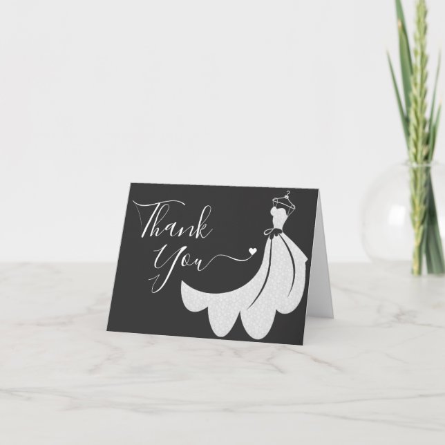 Tarjeta De Agradecimiento Boda blanco y negro con ducha de novia (Anverso)