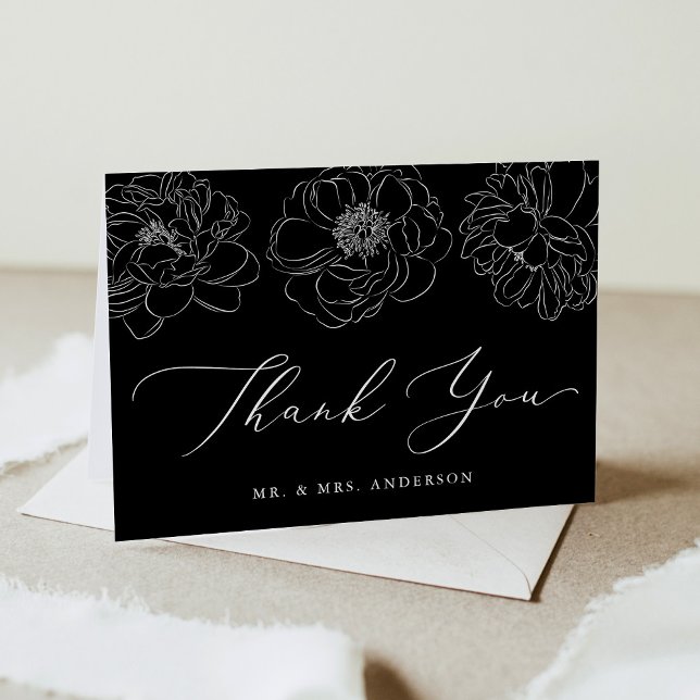 Tarjeta De Agradecimiento Boda blanco y negro con floral de Dainty Floral (Subido por el creador)