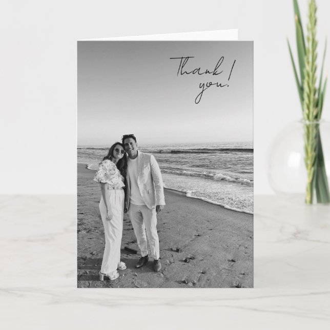Tarjeta De Agradecimiento boda blanco y negro con fotografía (Anverso)