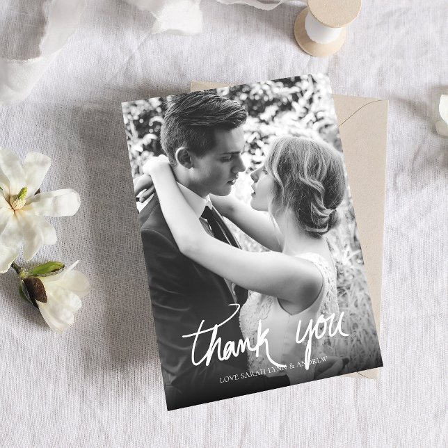 Tarjeta De Agradecimiento Boda blanco y negro con mano (Subido por el creador)