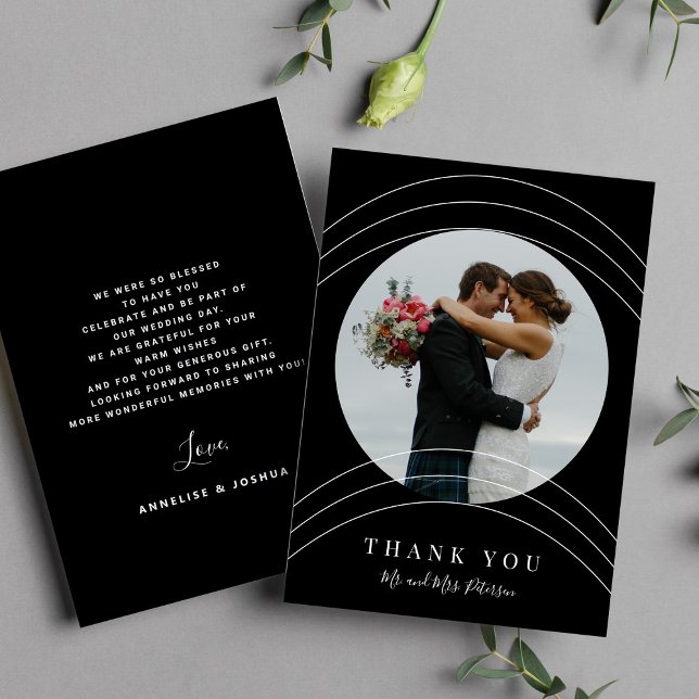 Tarjeta De Agradecimiento Boda blanco y negro con nombres de fotos modernos (Subido por el creador)