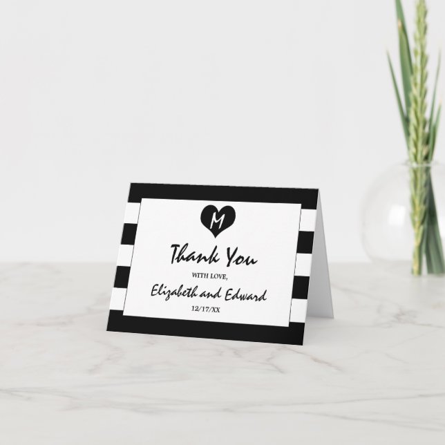 Tarjeta De Agradecimiento Boda blanco y negro de Moda moderna (Anverso)