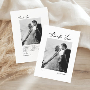 Tarjeta De Agradecimiento Boda blanco y negro elegante con guión elegante