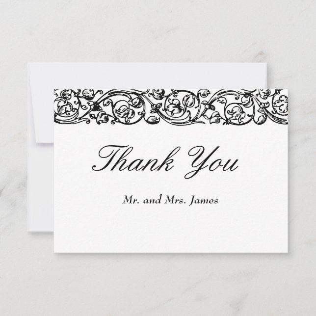Tarjeta De Agradecimiento Boda blanco y negro elegante de estilo formal (Anverso)