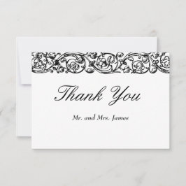 Tarjeta De Agradecimiento Boda blanco y negro elegante de estilo formal