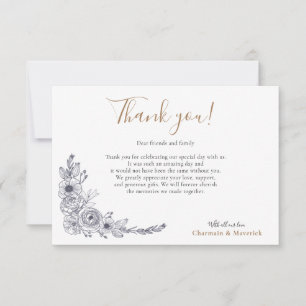 Tarjeta De Agradecimiento Boda blanco y negro floral simple y mínimo