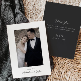 Tarjeta De Agradecimiento Boda blanco y negro minimalista. Gracias.
