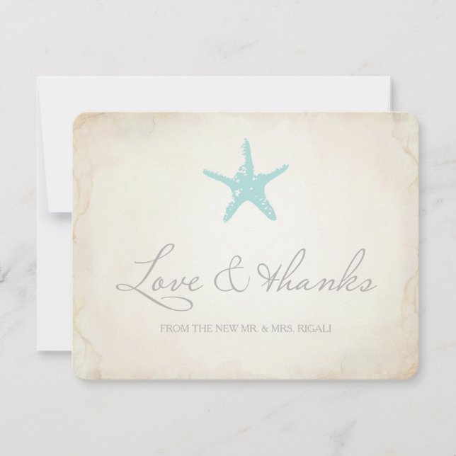 Tarjeta de agradecimiento boda, Boda en la playa (Anverso)