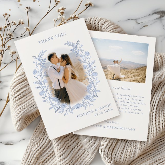 Tarjeta De Agradecimiento Boda Bohemian Blue Wildflower Classic (Subido por el creador)
