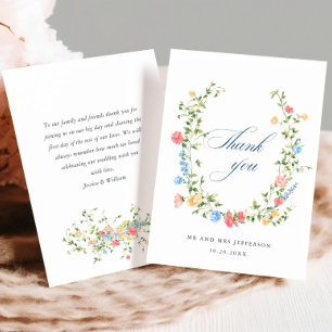 Tarjeta De Agradecimiento Boda Bohemiana de Flor Silvestre de Prado en Acuar