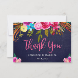 Tarjeta De Agradecimiento Boda Bohemiana de guiones de la Marina Rosa