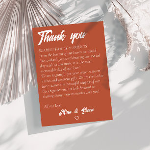 Tarjeta De Agradecimiento Boda bohemio minimalista en terracota