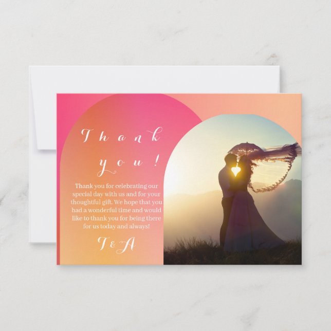 Tarjeta De Agradecimiento Boda Boho Arch Foto Sunset Ombre Gracias (Anverso)
