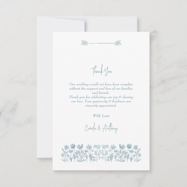 Tarjeta De Agradecimiento Boda Boho Blue Wildflower (Anverso)