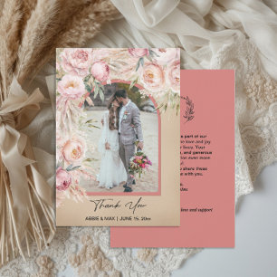Tarjeta De Agradecimiento Boda Boho Blush Terracotta Arco Monograma Foto 