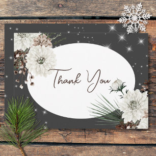 Tarjeta De Agradecimiento Boda Boho Charcoal Pine Winter Sparkle