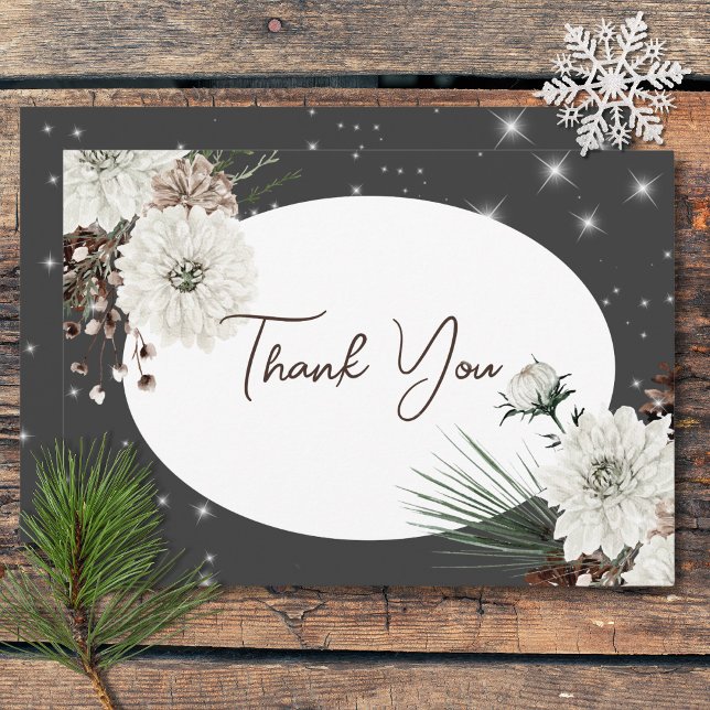 Tarjeta De Agradecimiento Boda Boho Charcoal Pine Winter Sparkle (Boho Charcoal Pine Winter Sparkle Wedding Thank You Card)