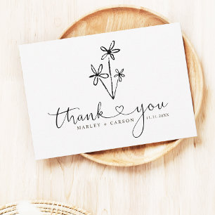 Tarjeta De Agradecimiento Boda Boho Corazón Floral Dibujado a Mano con Letra