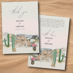 Tarjeta De Agradecimiento Boda Boho de Cactus del Desierto con Acuarela