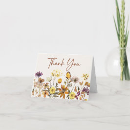 Tarjeta De Agradecimiento Boda Boho de flores silvestres crema y terracota
