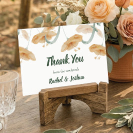 Tarjeta De Agradecimiento Boda Boho Melocotón Flor Silvestre y Verde Salvia