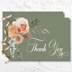Tarjeta De Agradecimiento Boda Boho Melocotón y Floral Rust Salvia Verde