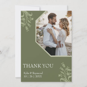 Tarjeta De Agradecimiento Boda Boho Minimalista Floral Dark Lime