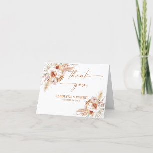 Tarjeta De Agradecimiento Boda Boho Moderna de Hierba de Pampas en Terracota