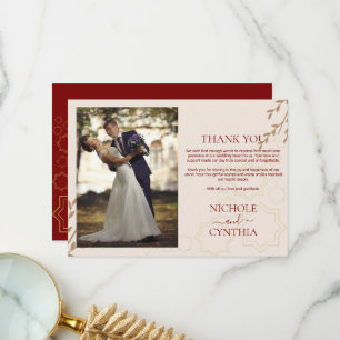 Tarjeta De Agradecimiento Boda Boho Moderno de Terracota Naranja Quemada