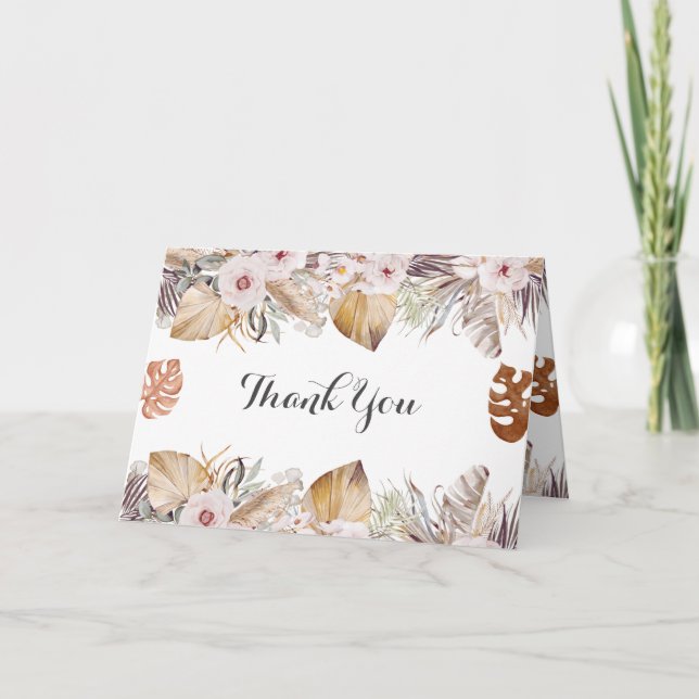 Tarjeta De Agradecimiento Boda Boho Neutral Rústica (Anverso)