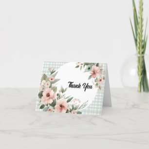Tarjeta De Agradecimiento boda boho novia verde gingham Despedida de soltera