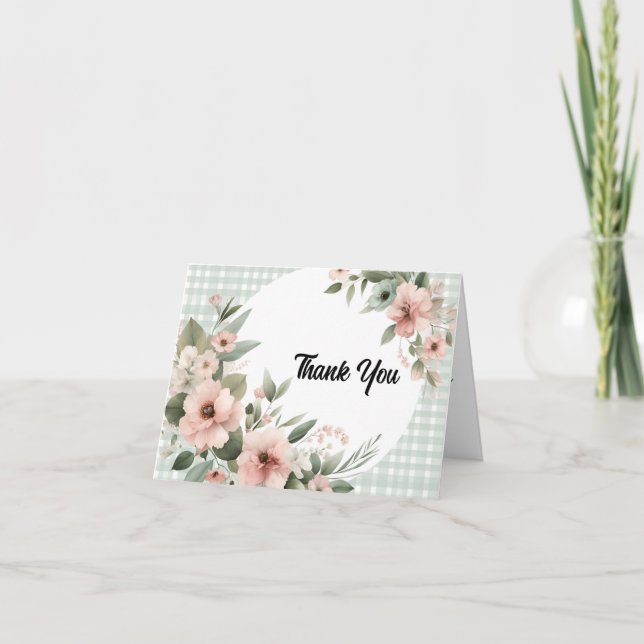 Tarjeta De Agradecimiento boda boho novia verde gingham Despedida de soltera (Anverso)