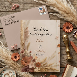 Tarjeta De Agradecimiento Boda boho otoño Terracota rústica boda de otoño