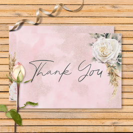 Tarjeta De Agradecimiento Boda Boho Pampas y Rosas Rosadas