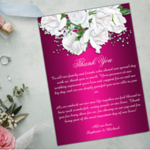 Tarjeta De Agradecimiento Boda Boho Pink Fuchsia and White Roses