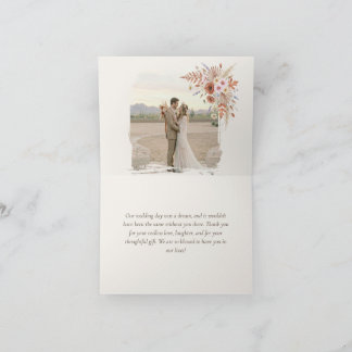 Tarjeta De Agradecimiento Boda Boho Terracotta Floral y Hierba de Pampas