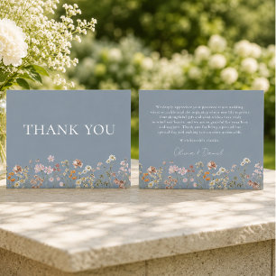 Tarjeta De Agradecimiento Boda Boho Wildflower Dusty Blue