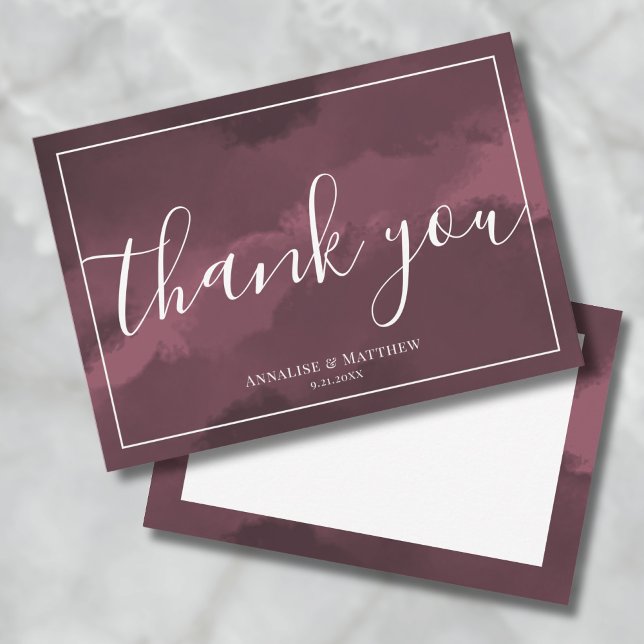 Tarjeta De Agradecimiento Boda Borgoña Sencillo (Simple Elegant Burgundy Wedding Thank You Card)