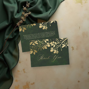 Tarjeta De Agradecimiento Boda Bosque Encantado Foliaje Dorado Cazador Verde