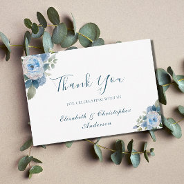 Tarjeta De Agradecimiento Boda Botánica Acuarela Floral Blanco Azul