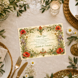 Tarjeta De Agradecimiento Boda Botánica Art Nouveau Romántica
